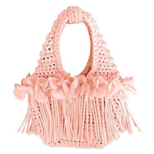 CROCHETED MINI FLOWER FRINGE WRISTLET • light pink