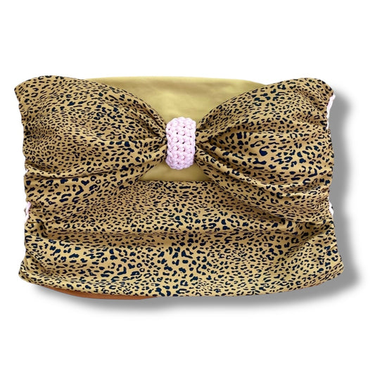 TOP DE TUBO CON LAZO REVERSIBLE • estampado de guepardo con cordón rosa