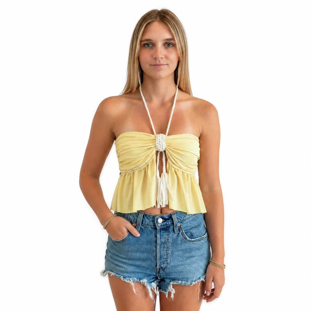 Reversible Split Ruffle Bow Top – Daffodil