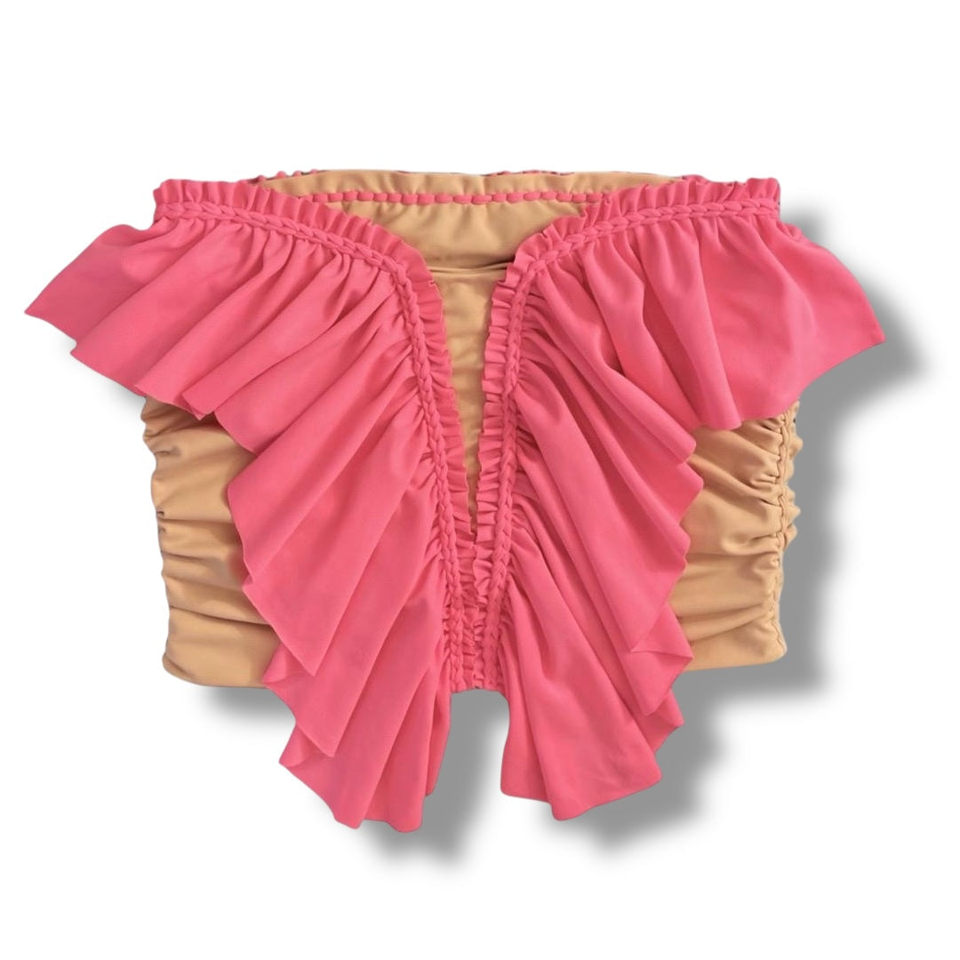 BUTTERFLY RUFFLE TUBE TOP • two tone