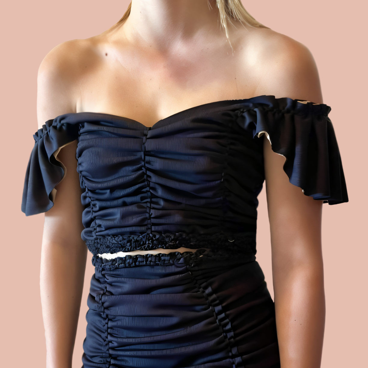 TWO PIECE SET flutter sleeve top and pencil mini skirt • black and cream