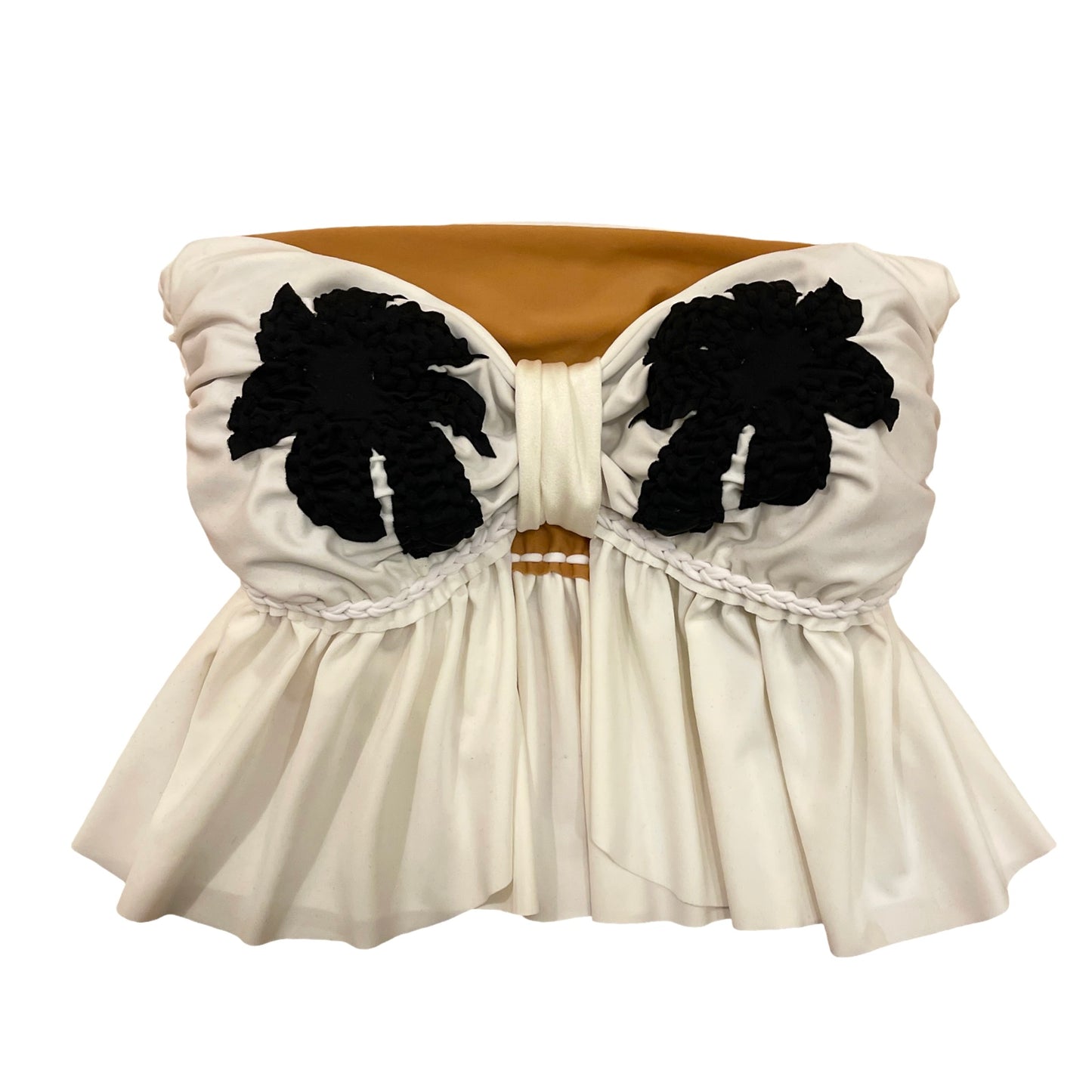 REVERSIBLE CROCHETED SPLIT RUFFLE COCO TOP • white and leather