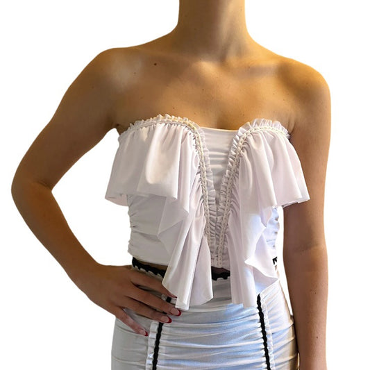 RUFFLE SWEETHEART TUBE TOP • cream and white
