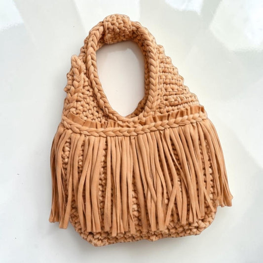 CROCHETED MINI FRINGE WRISTLET • leather