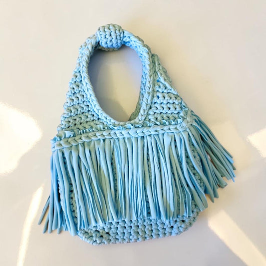 CROCHETED MINI FRINGE WRISTLET • sky