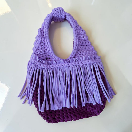 CROCHETED MINI FRINGE WRISTLET • lilac and plum