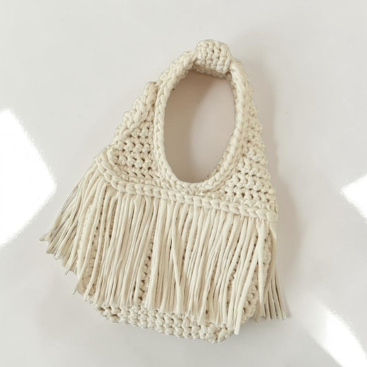 CROCHETED MINI FRINGE WRISTLET • cream