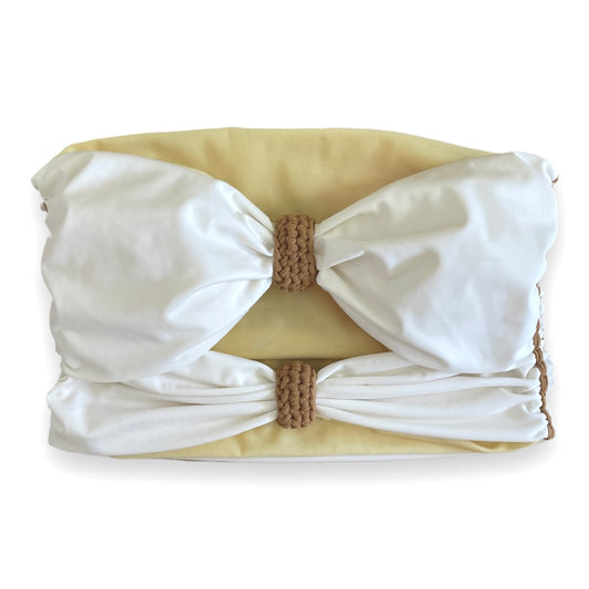 REVERSIBLE CROCHETED 2 BOW TUBE TOP • cream and yellow