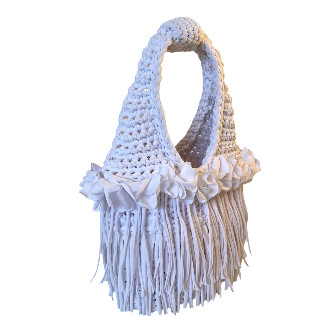 CROCHETED DOUBLE FRINGE FLOWER TOTE • custom colors