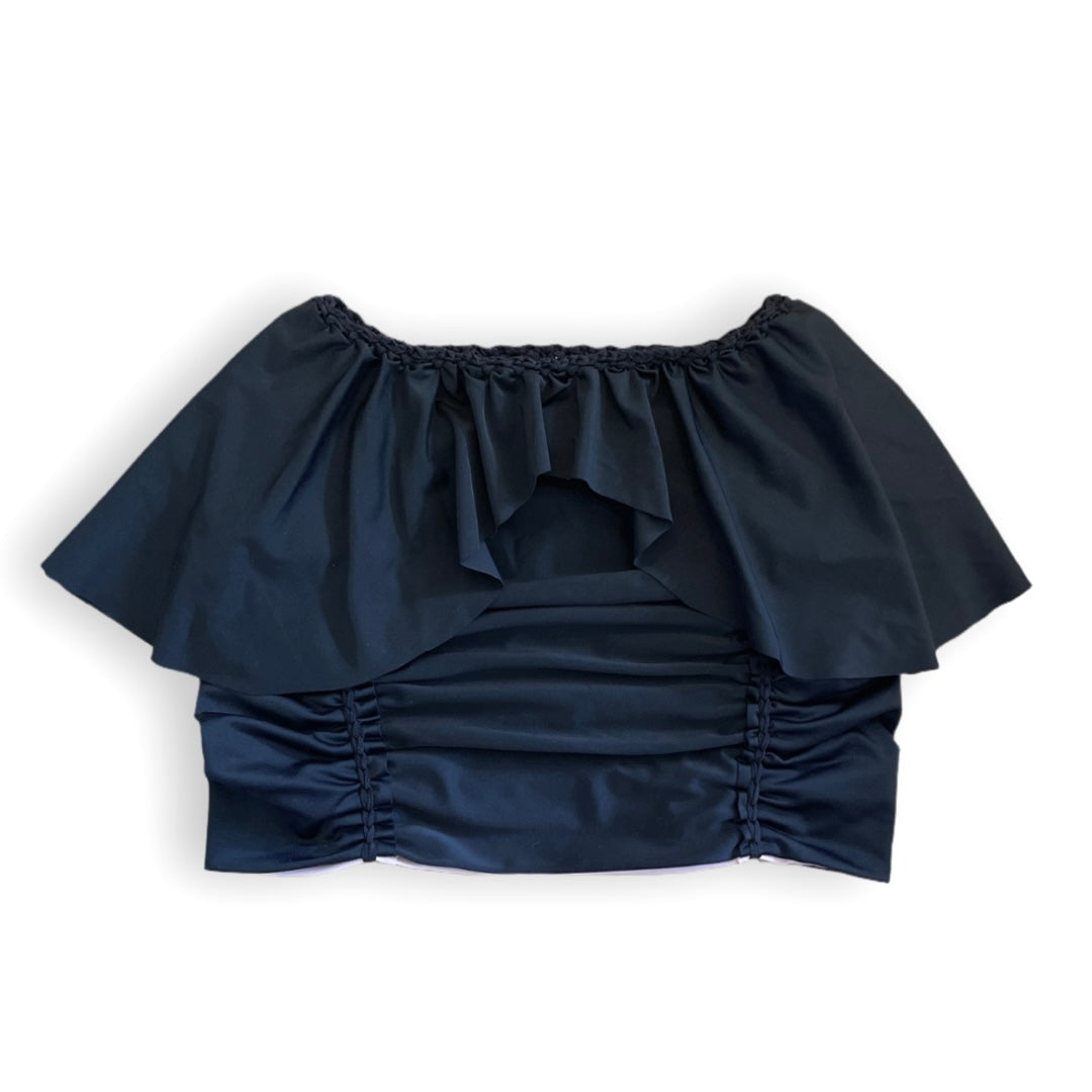 TWO PIECE SET split ruffle rose top and peplum mini skirt • black and clay