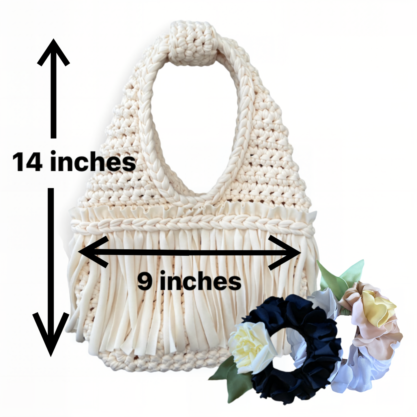 CROCHETED MINI FLOWER FRINGE WRISTLET • white