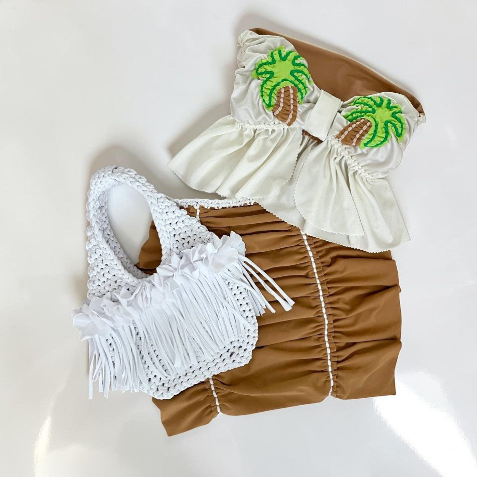 CROCHETED MINI FLOWER FRINGE WRISTLET • white