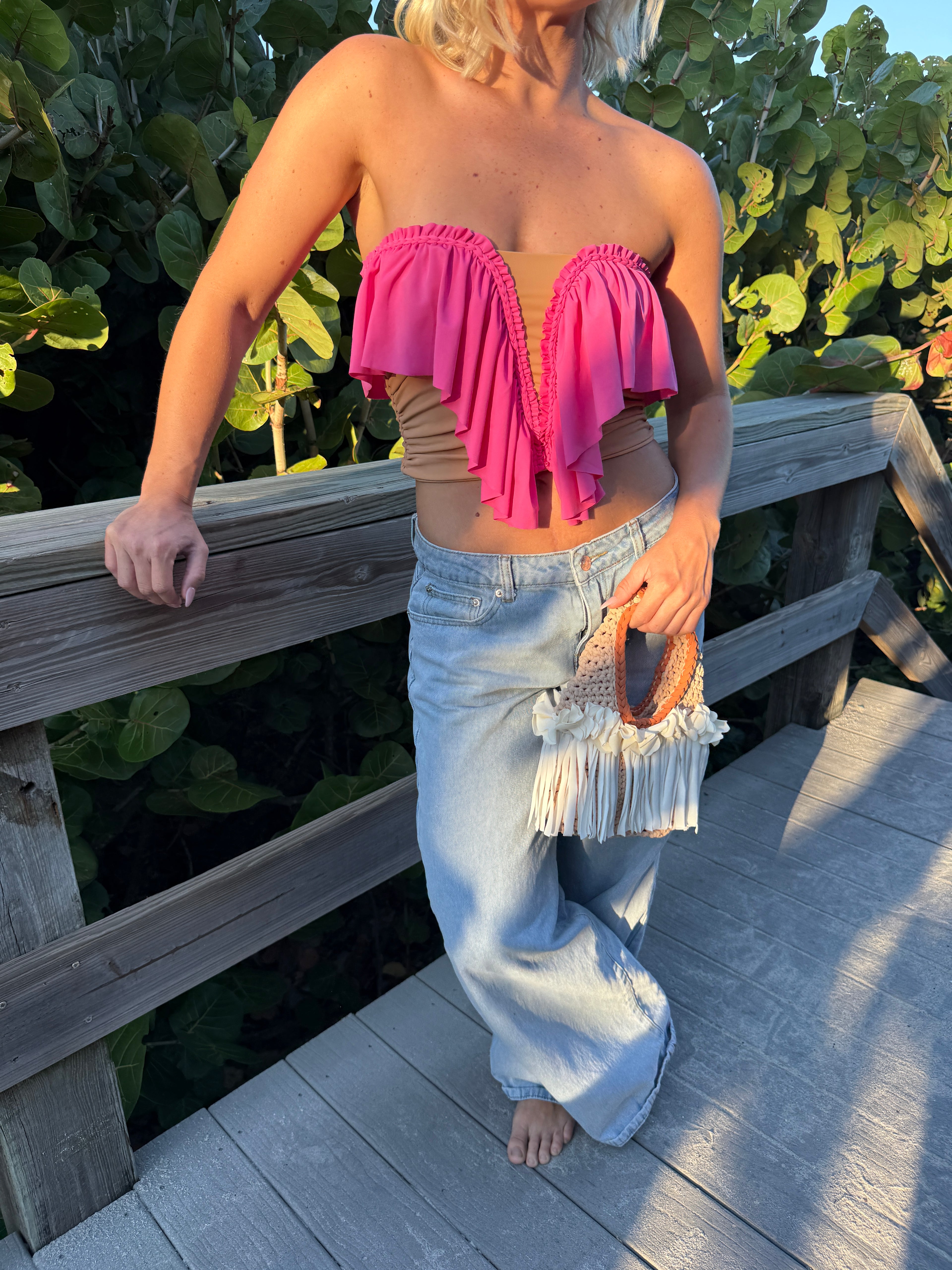 Butterfly Ruffle Tube Top