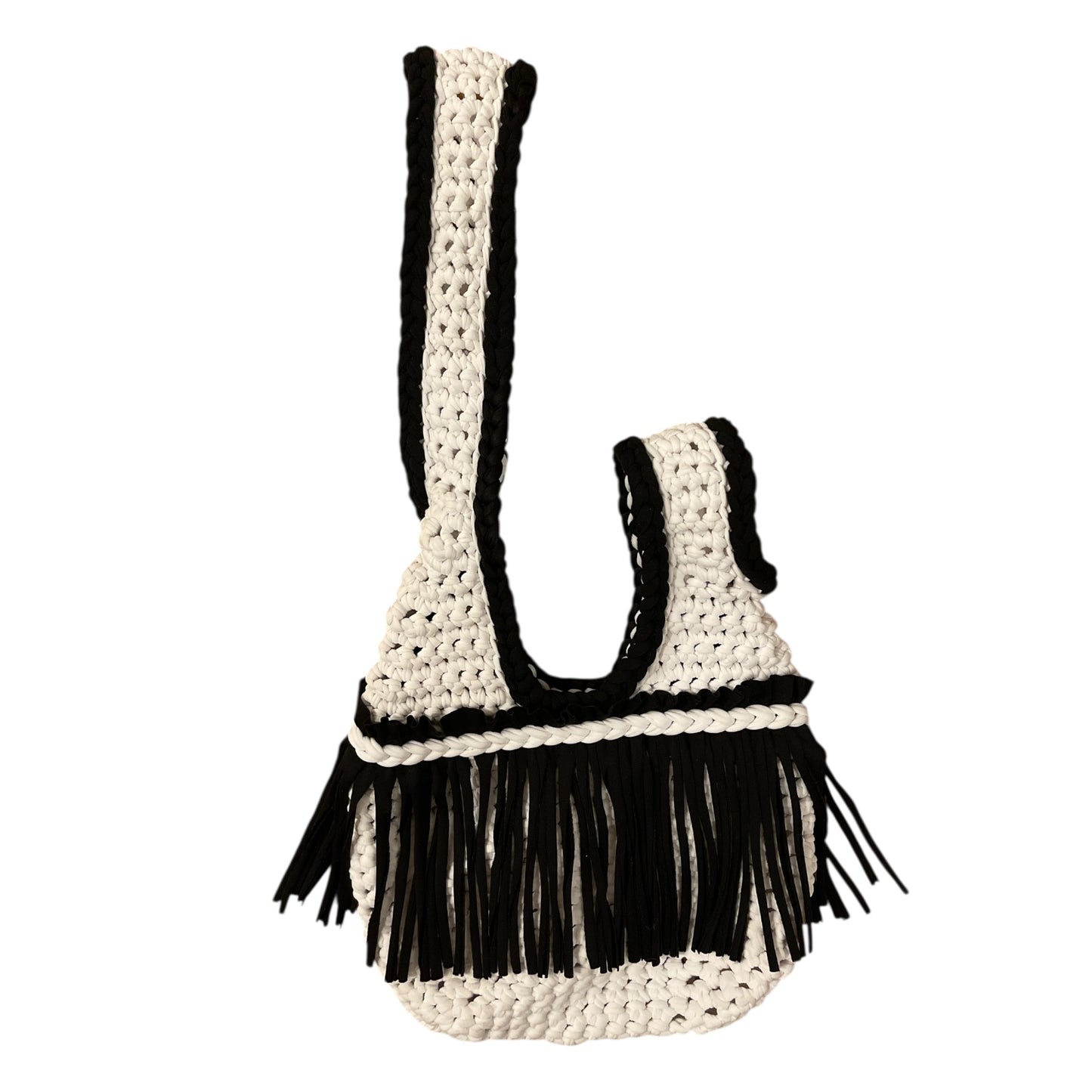 CROCHETED MINI FRINGE KNOT WRISTLET • black and white
