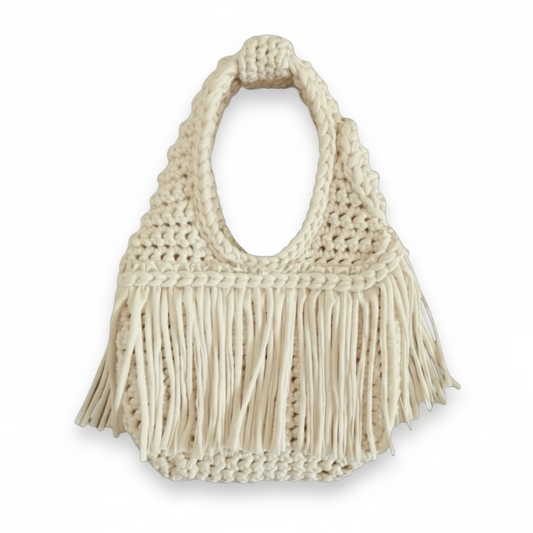 CROCHETED MINI FRINGE WRISTLET • cream