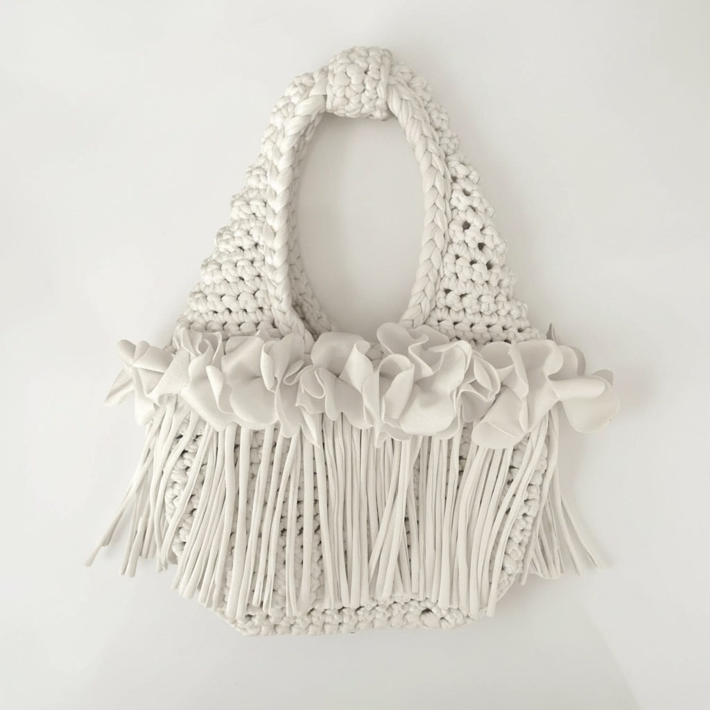 CROCHETED MINI FLOWER FRINGE WRISTLET • white
