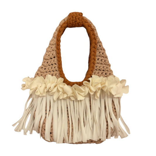CROCHETED MINI FLOWER FRINGE WRISTLET • cream and copper