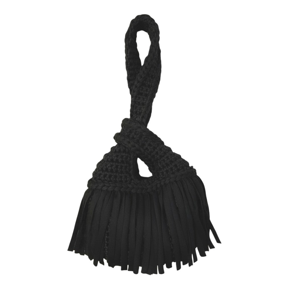 CROCHETED MINI FRINGE KNOT WRISTLET • black