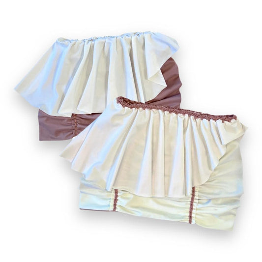 REVERSIBLE MINI PEPLUM SKIRT • rose and cream