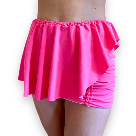 REVERSIBLE MINI PEPLUM SKIRT • hot pink and bright peach