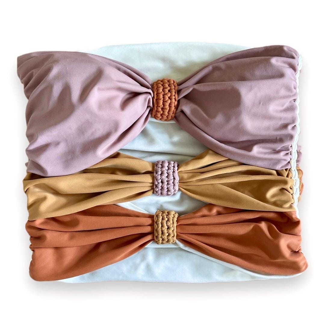 3 BOW TUBE TOP • cream copper rose gold leather
