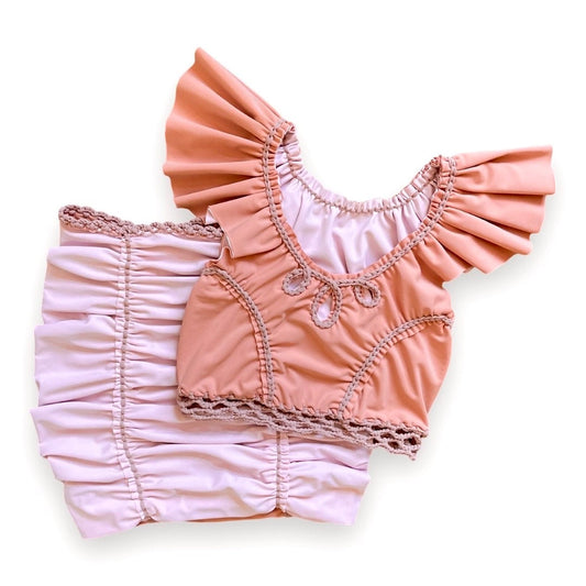 TWO PIECE SET rodeo flutter sleeve top and pencil mini skirt • blush and pink