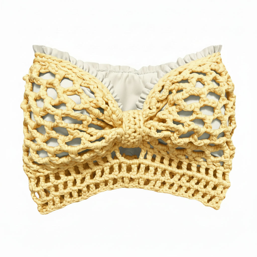 CROCHETED BANDEAU BOW TUBE TOP • light yellow