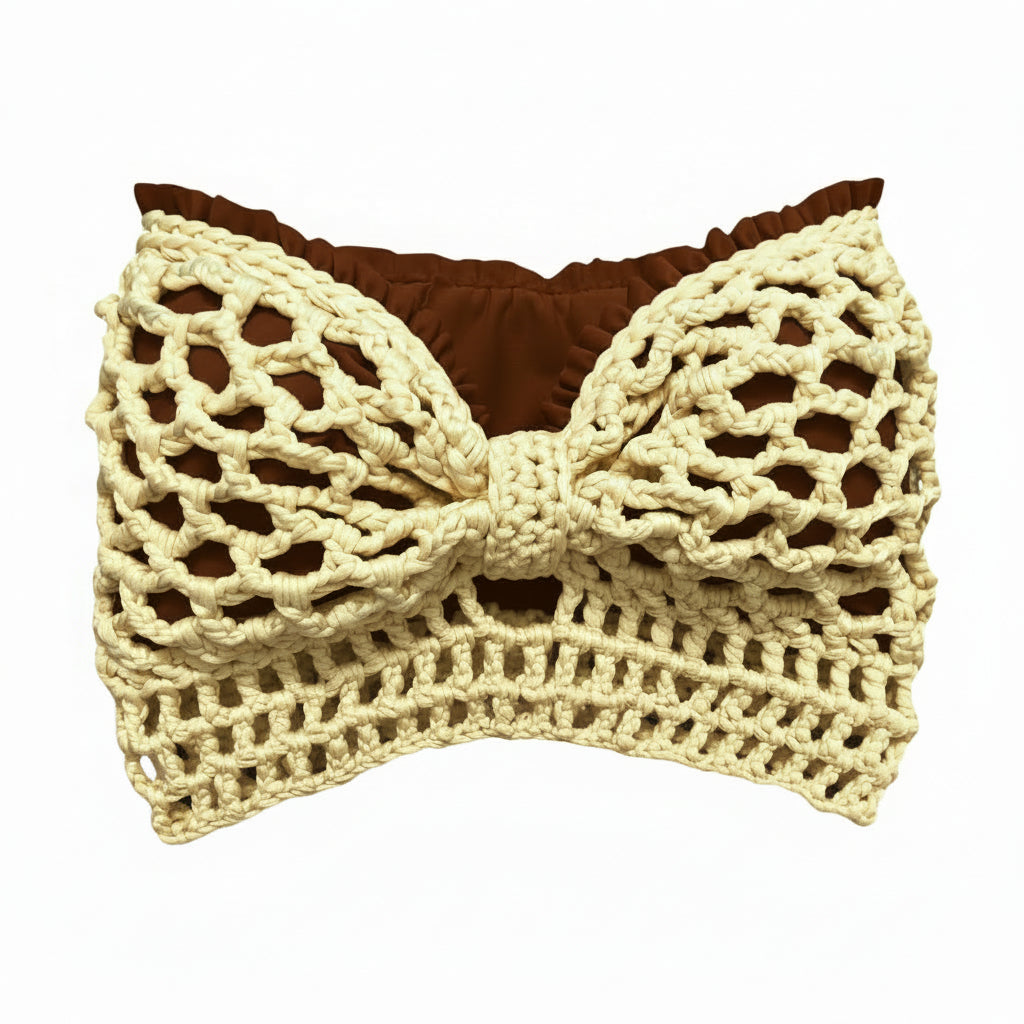 CROCHETED BANDEAU BOW TUBE TOP • light yellow