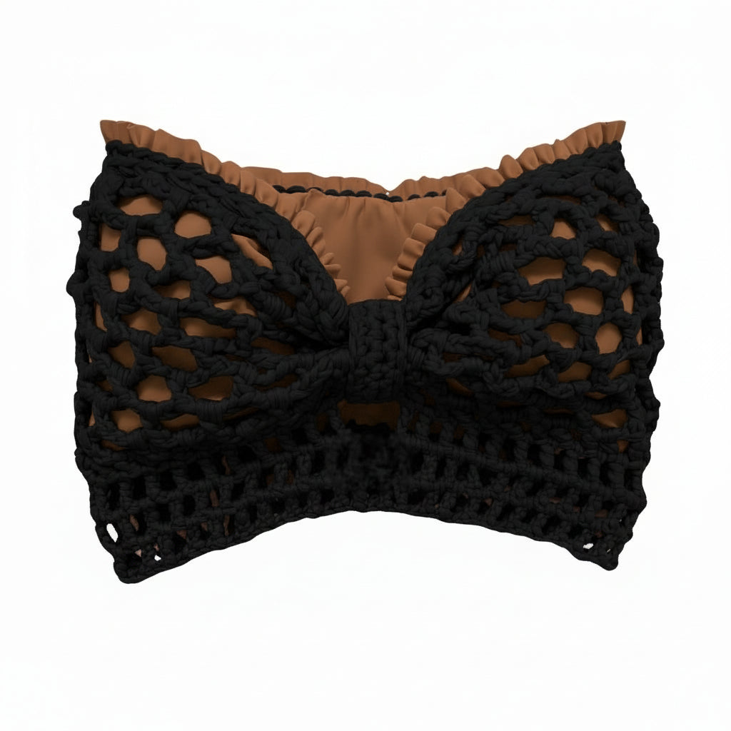 CROCHETED BANDEAU BOW TUBE TOP • black or white