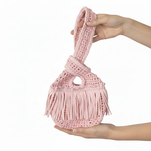 CROCHETED MINI FRINGE KNOT WRISTLET • light pink