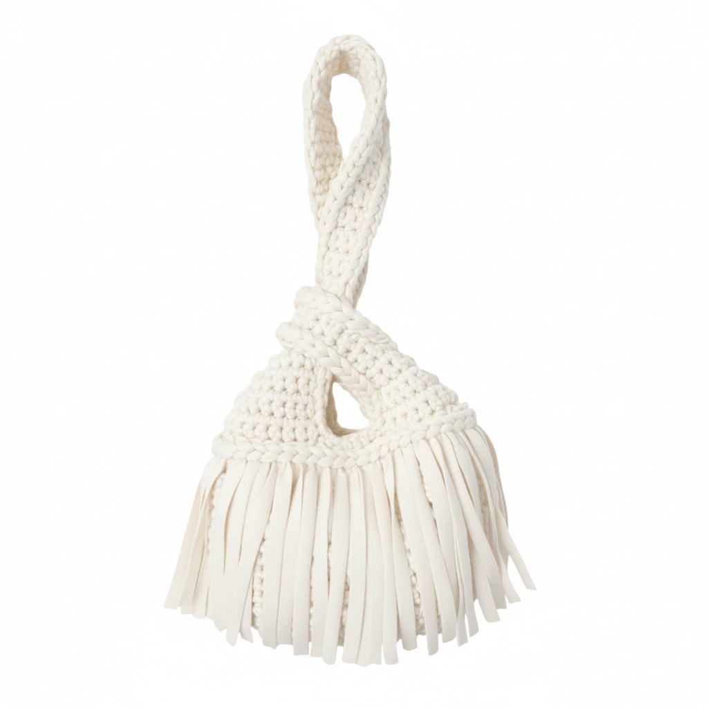 CROCHETED MINI FRINGE KNOT WRISTLET • white