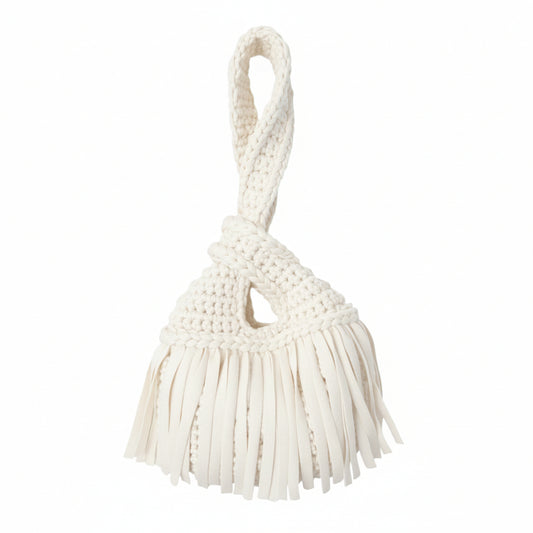 CROCHETED MINI FRINGE KNOT WRISTLET • white